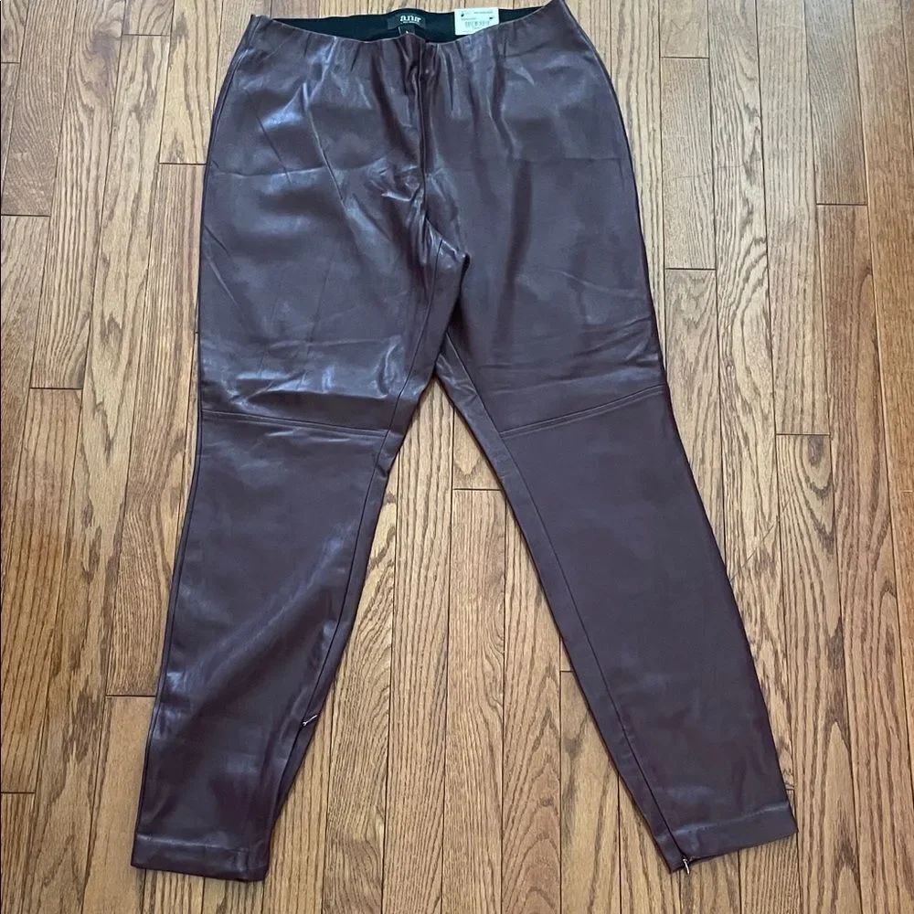 a.n.a Burgundy Berry Faux Leather Pants Sz Large NWT